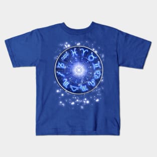 Zodiac Signs Blue Galaxy Circle Kids T-Shirt